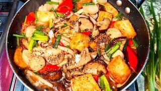 Cách làm đậu hủ chiên xào nấm ngon xuất sắc_ How to make delicious fried tofu with mushrooms.