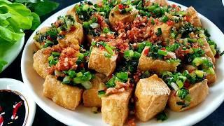 ĐẬU HŨ TẨM HÀNH cách làm cực đơn giản đậu giòn xốp ẩm mềm đậm đà món lai rai rất ngon |Nhamtran FV
